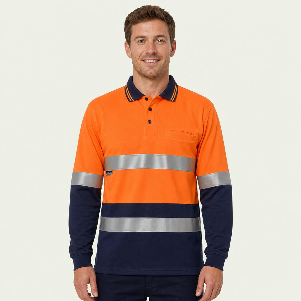 Hi Vis L/s (D+N) Cotton Back Polo