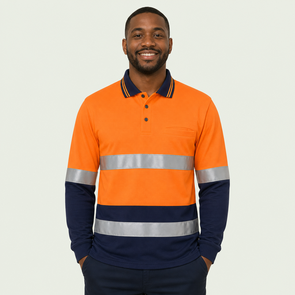 Hi Vis L/s (D+N) Cotton Back Polo